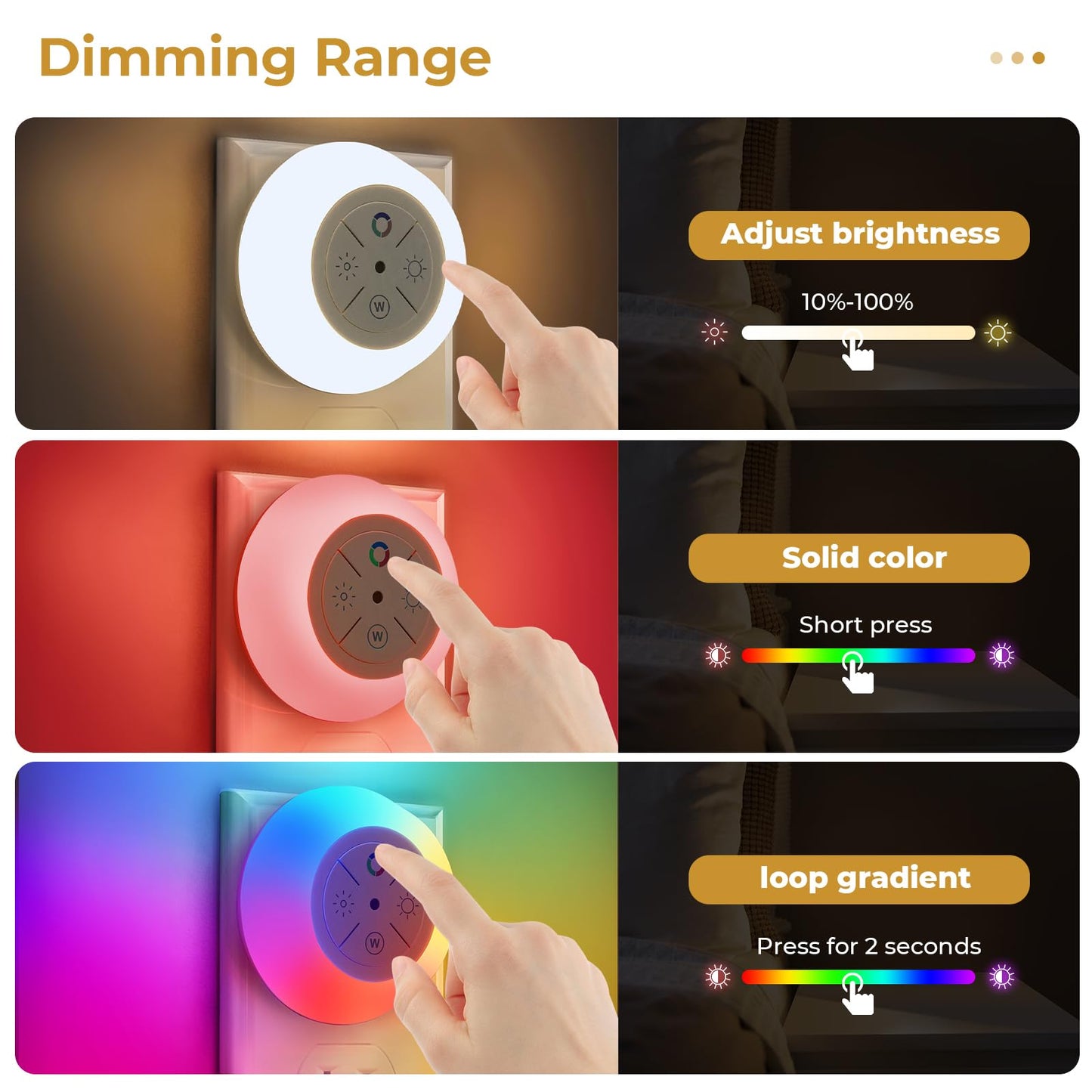Dawnrise Night Lights Plug Into Wall, Dusk to Dawn Sensor, 2 Pack,12-Color Changing Led Plug in Night Light Dimmable for Bedroom, Stairs, Kitchen, Hallway, Utility Room, Kids Room