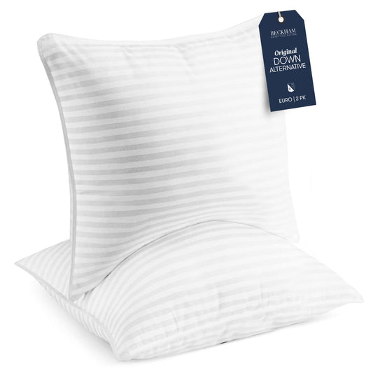 Beckham Hotel Collection Euro Size Throw Pillows (Set of 2), 26 x 26 Down Alternative Pillow Insert for Bed, Couch, and Sofa