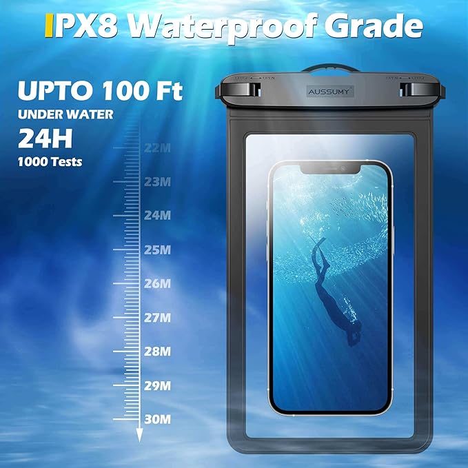Large Waterproof Cell Phone Pouch - 4 Pack Underwater Clear Cellphone Holder Protector - Universal Water Proof Dry Bag Case with Neck Lanyard for iPhone 16 15 14 Pro Max Plus for Beach Swimming Pool