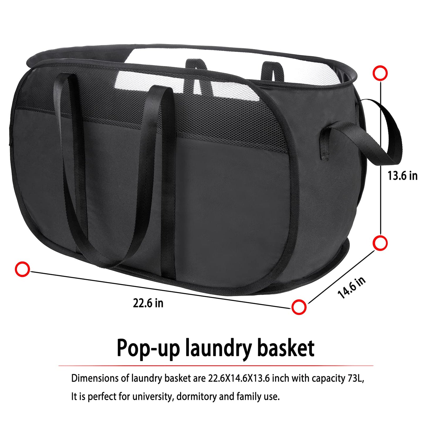 Pop Up Laundry Hamper，with Durable Handles collapsible laundry basket，Easy to Open and Fold for college Dorm,kids room，travel (Black)…