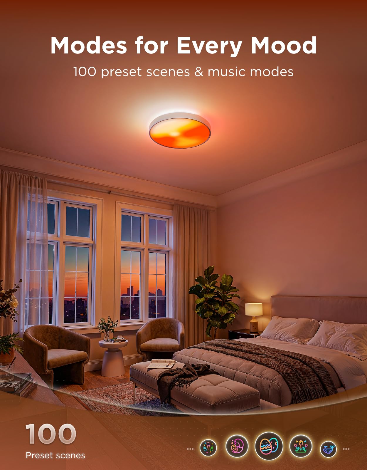 Govee Ceiling Light Ultra 21 Inch, 5000LM Smart Flush Mount Ceiling Light Fixture, Compatible with Matter & Alexa, RGBIC & Tunable White 2700K-6500K, DIY Ceiling Canvas for Living Room Bedroom