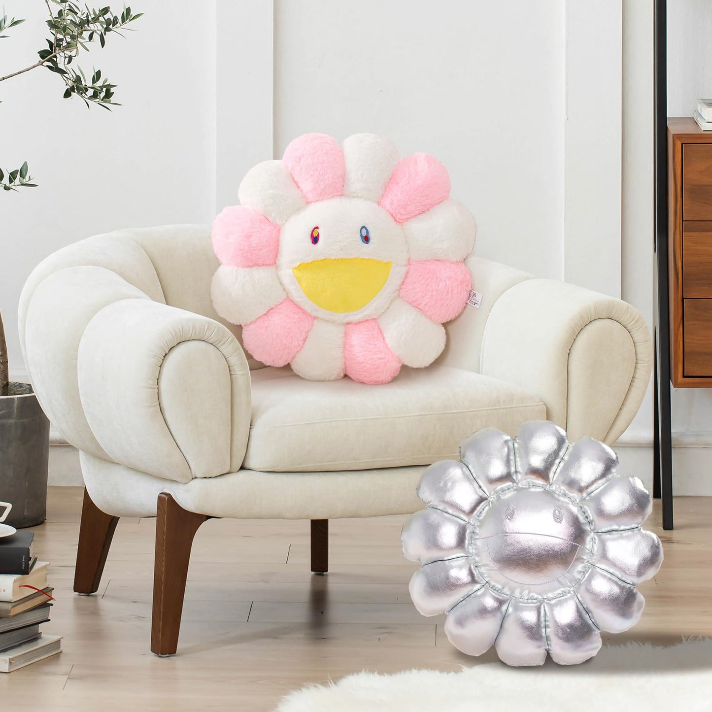 FIONOUT Sunflower Pillow,Cute Flower Smile Face Pillow for Decor