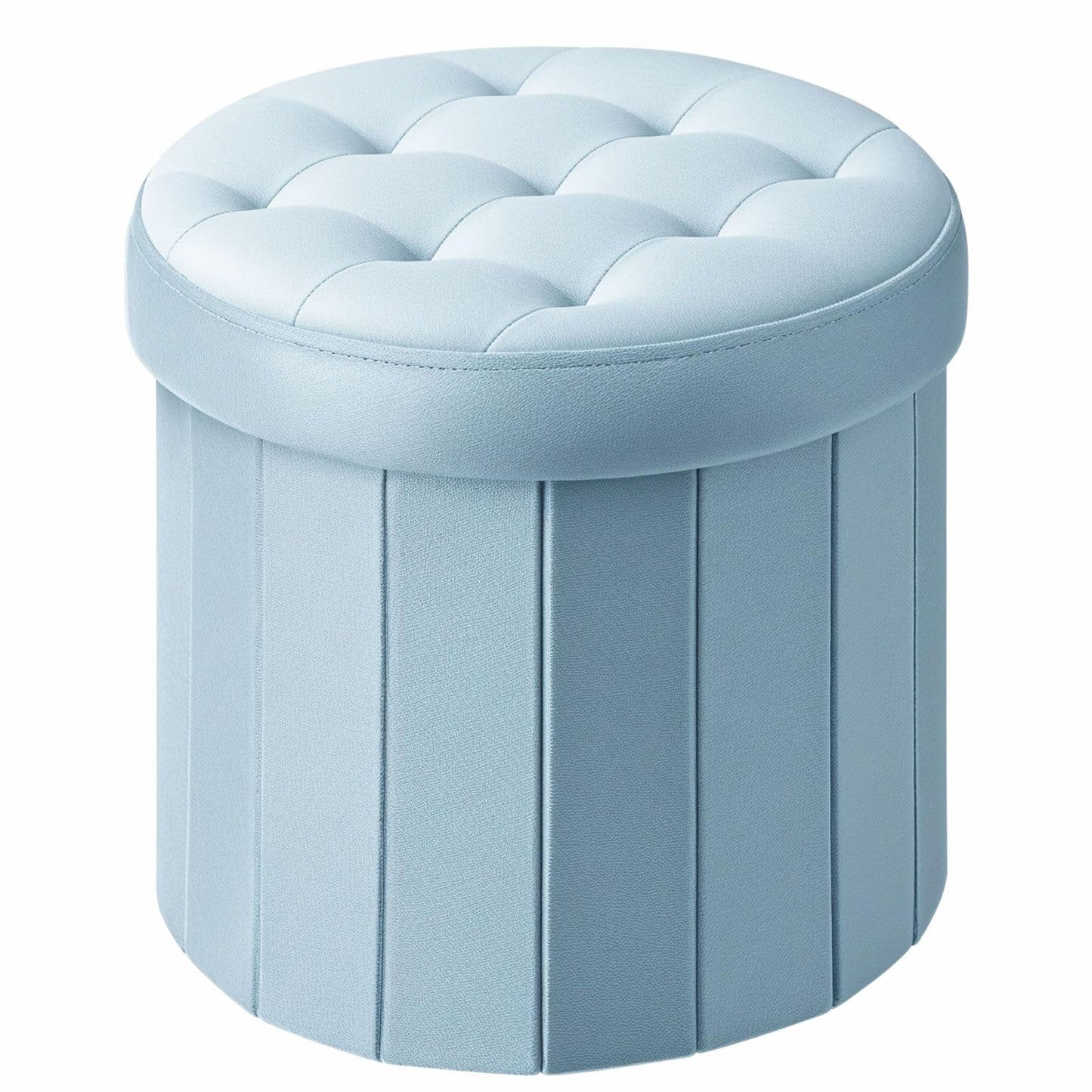 Bsketa® Folding Storage Ottoman Round 14" x 14" x 13"Inch Foot Stool with Thicker Foam Padded Seat Small Velvet Storage Ottoman Bench Foot Rest for Living Room Foldable Coffee Table(Teal)