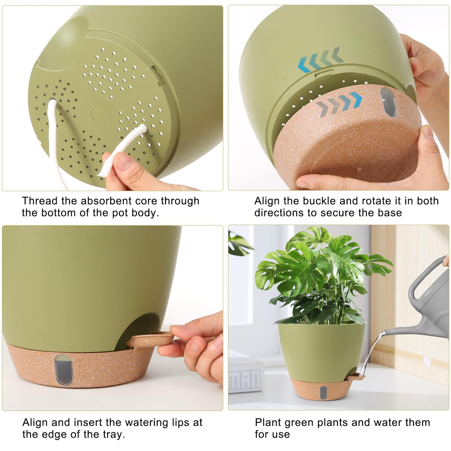 Self Watering Pots for Indoor Plants 12/10/9/8 Inch Large Plastic Self Watering Flower Pots Indoor Outdoor with Drainage Holes, Deep Reservoir,Nursery Planting Pot for Indoor Outdoor Plants