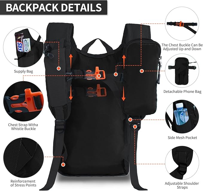 HIGH EXPERIENCE Hiking Backpack 10L/15L Small Daypack Lightweight Packable Travel Foldable Water Resistan for Women Men (Black, 10L)