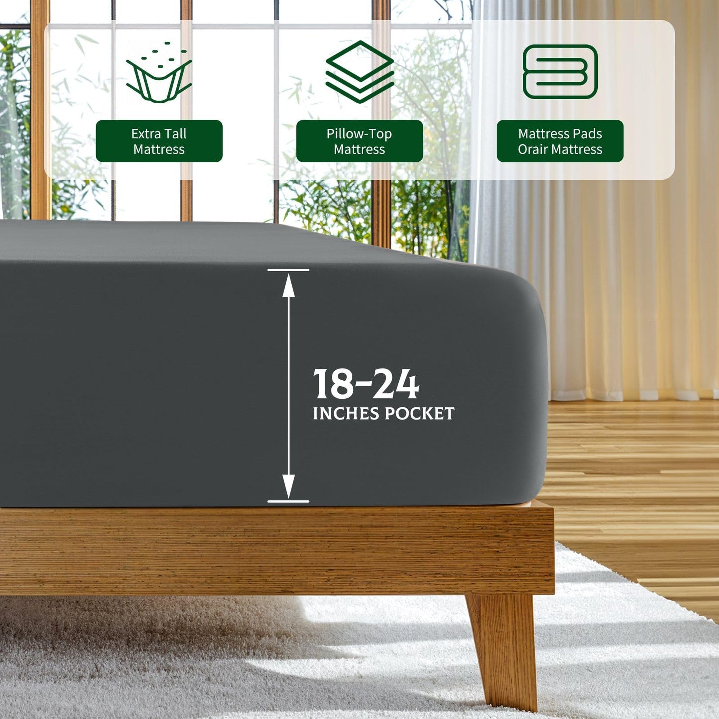 SONORO KATE 100% Viscose Derived from Bamboo_, Extra Deep Pocket up to 18"-24",Ultra Soft & Cooling Sheets for Hot Sleepers, Hotel Luxury Silky Bed Sheets (Dark Grey,King)