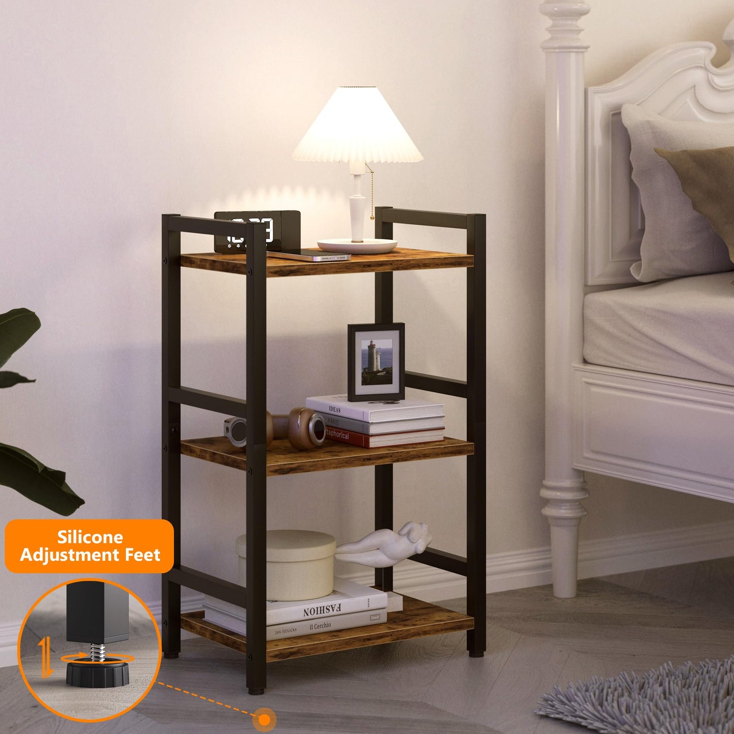 RAGIFEN Book Shelf, 3 Tier Bookcase with Steel Frame, Stable Bookshelf Narrow Book Shelves Storage Organizer for Book CD Movie, Open Book Shelves for Living Room, Home Office, Study, Rustic Brown