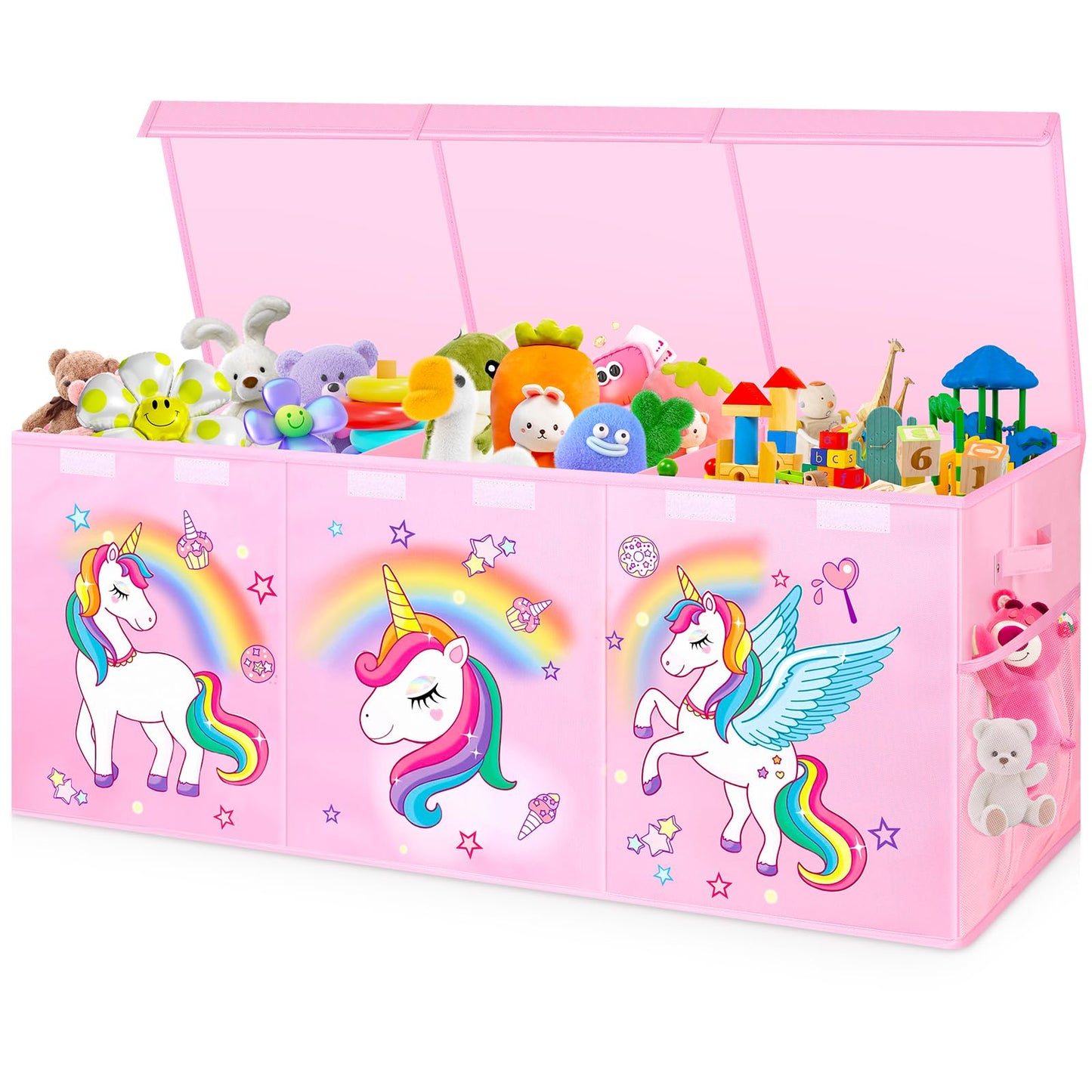 Mabahoo Extra Large Toy Box Chest, Collapsible Toy Storage Organizer with Lids, 40"X14"X16" Sturdy Large Kids Toy Storage Bins Boxes Baskets for Girls, Boys, Nursery, Playroom, Pink