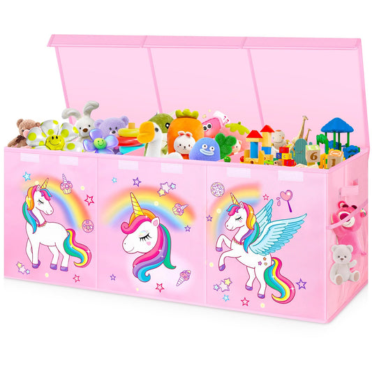 Mabahoo Extra Large Toy Box Chest, Collapsible Toy Storage Organizer with Lids, 40"X14"X16" Sturdy Large Kids Toy Storage Bins Boxes Baskets for Girls, Boys, Nursery, Playroom, Pink