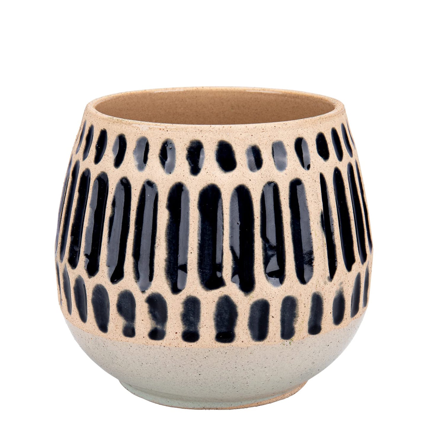 Chonsun Ceramic Planter 5 Inch Plant Pots Indoor Outdoor Succulent Plant Pot Flower Pots Mid-Century Planter Ceramic Pot with Blue Stripes