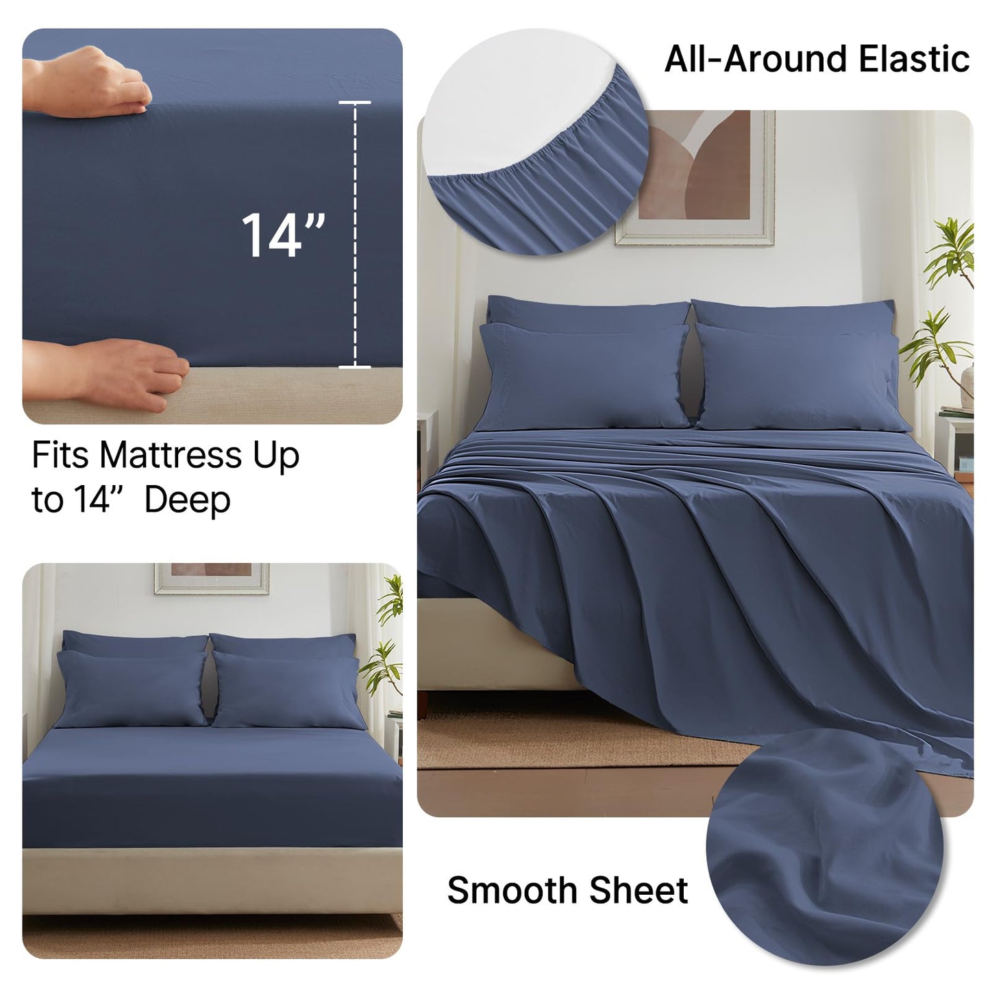 SunStyle Home Grayish Blue Full/Queen Comforter Set - 7 Pieces Bed in a Bag, Lightweight Goose Down Alternative Bedding Sets with All Season Comforter, 1 Flat Sheet, 1 Fitted Sheet, 4 Pillowcases