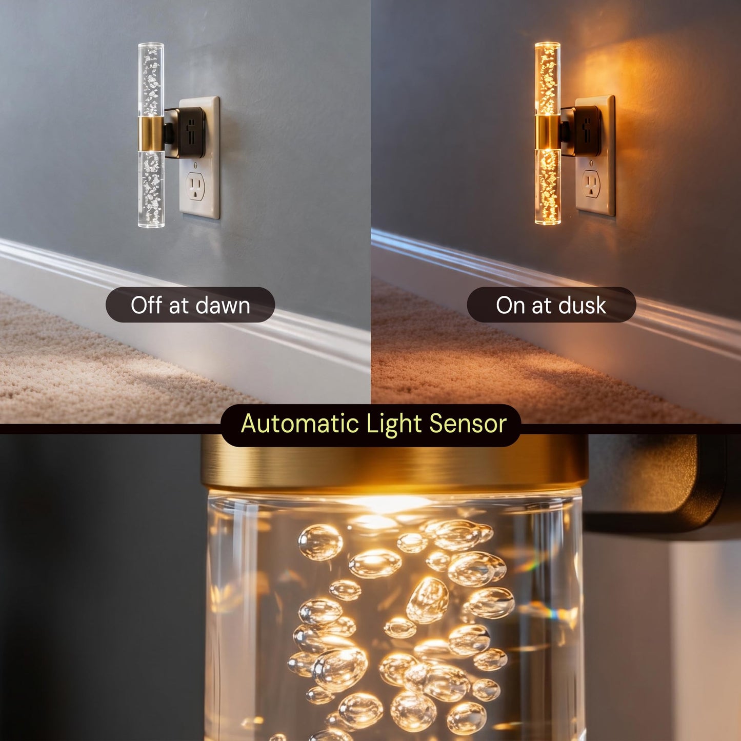 L LOHAS LED Night Light Rotating,[2 Pack] Night Lights Plug into Wall, Auto Light Sensor Nightlight Dimmable 100LM, 3000K Soft Light, LED Acrylic Bubble Nightlight Plug in for Bedroom Bathroom Hallway