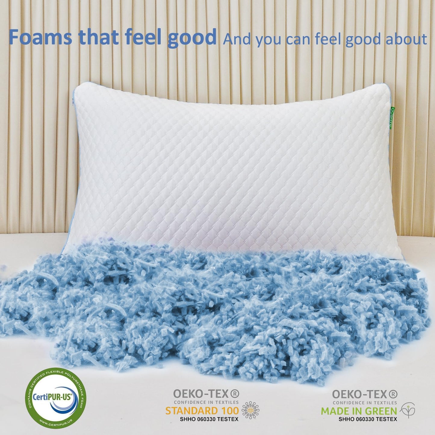 Friendriver Shredded Memory Foam Pillows for Sleeping 2 Pack - Cooling Bed Pillows Queen Size Set of 2 - Firm Pillow for Side and Back Sleepers Adjustable Gel Pillow with Removable Cover