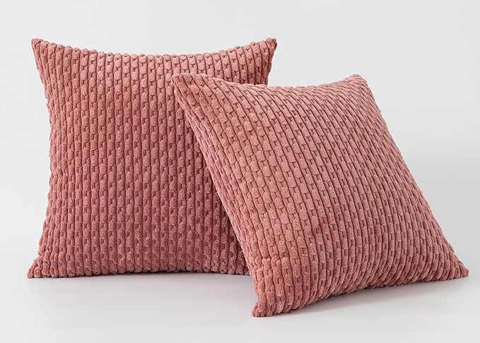 Kevin Textile Valentines Day Throw Pillow Covers Soft Corduroy Decorative Set of 2 Boho Striped Pillow Covers Pillowcases Farmhouse Home Decor for Couch Bed Sofa Living Room 26x26 Inch Blush Pink