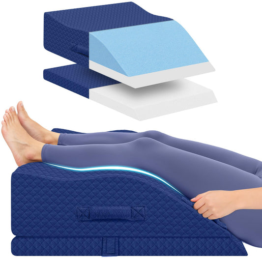 ComfyInLove Elevation Pillows for Leg After Surgery, Memory Foam Adjustable Wedge Pillow for Injury or Rest, Ankle Pillow for Sleeping Blood Circulation Blue/Double Leg