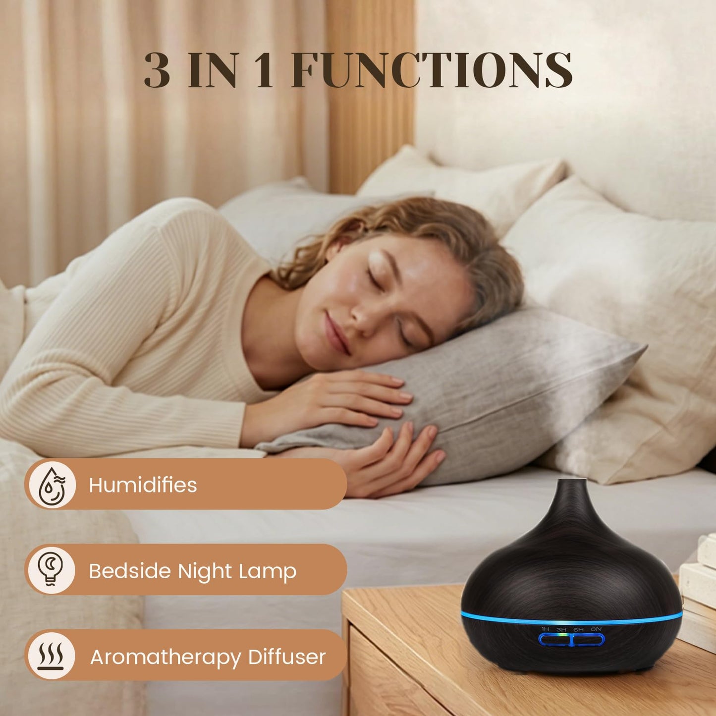 Hanolly Essential Oil Diffuser for Home, 500ML Aromatherapy Diffuser Humidifier with 12 Essential Oils, 7 Color LED Lights, Quiet Cool Mist Diffuser for Bedroom, Office