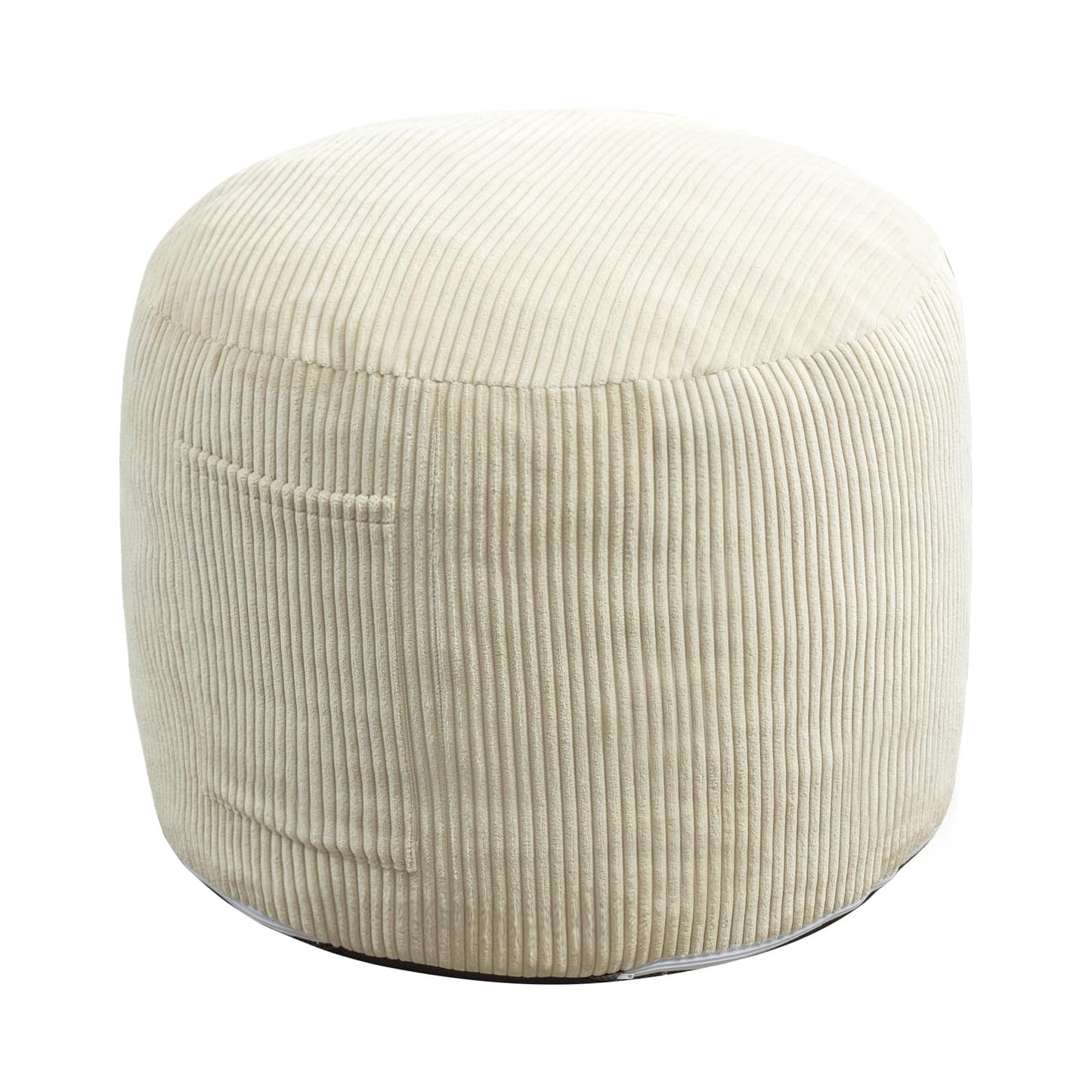Manyday Round Stuffed Pouf Ottoman,Corduroy Foot Rest with Rebound Foam Filled, Furry and Fluffy Foot Stool Ottoman, Floor Poufs for Living Room (Beige, 20" D x 20" W x 15" H)