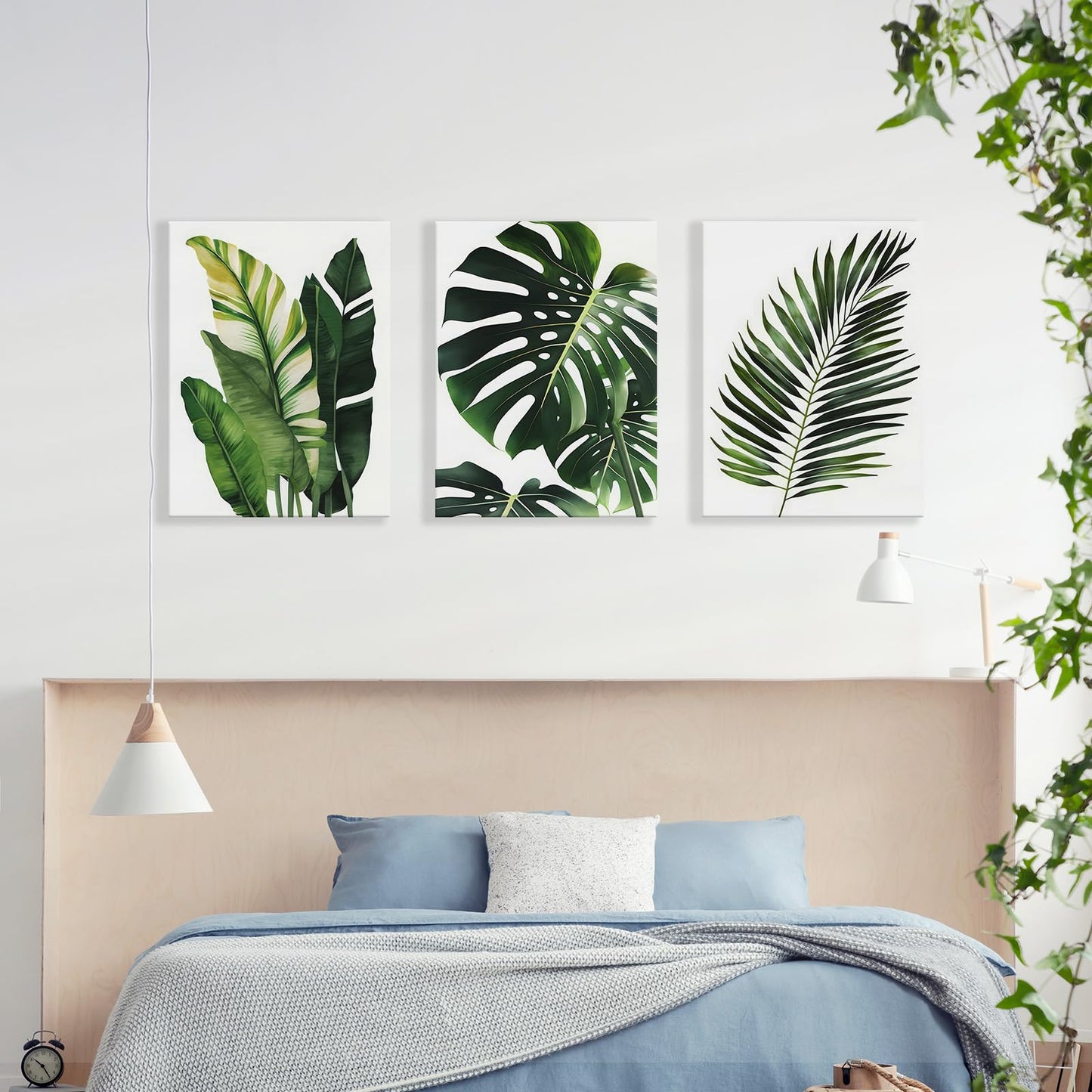 3pcs Framed Canvas Prints Botanical Leaf Modern Plant Palm Leaves Banana Leaf Tropical Wall Art Decor Canvas Poster Gallery Bathroom Bedroom Living Room Office 16x24 Inch Ready to Hang