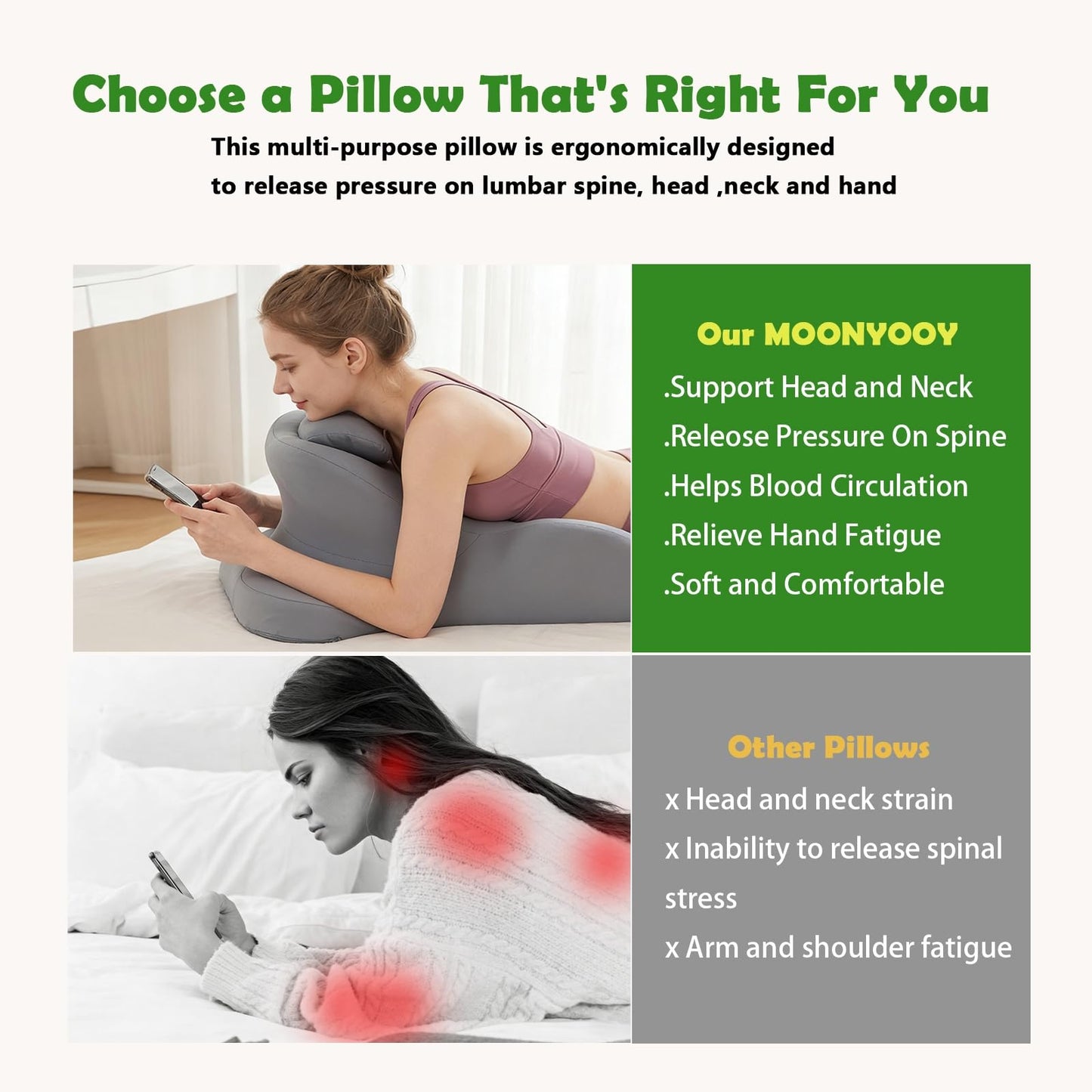 RSN Ergonomic Foam Wedge Pillow, 27° Angled Support for Neck and Waist, Multi-Position Support Pillow (Black)