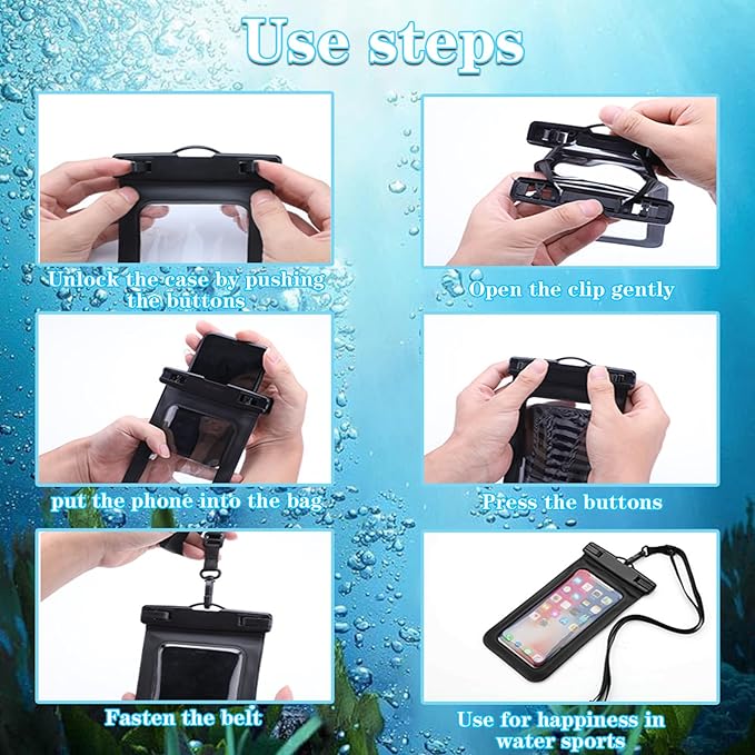 Up to 8.3" 4 Pack Multicolor Universal Waterproof Phone Pouch, Large Phone Waterproof Case Dry Bag,Protection Level: IP68,Outdoor Sports for Apple iPhone,Samsung,and More,Black,Blue,Pink,Orange