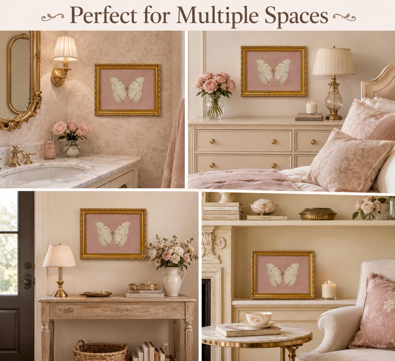 FKRYTYB Elegant Gold Framed Pink Moody Butterfly Wall Art 9x11in