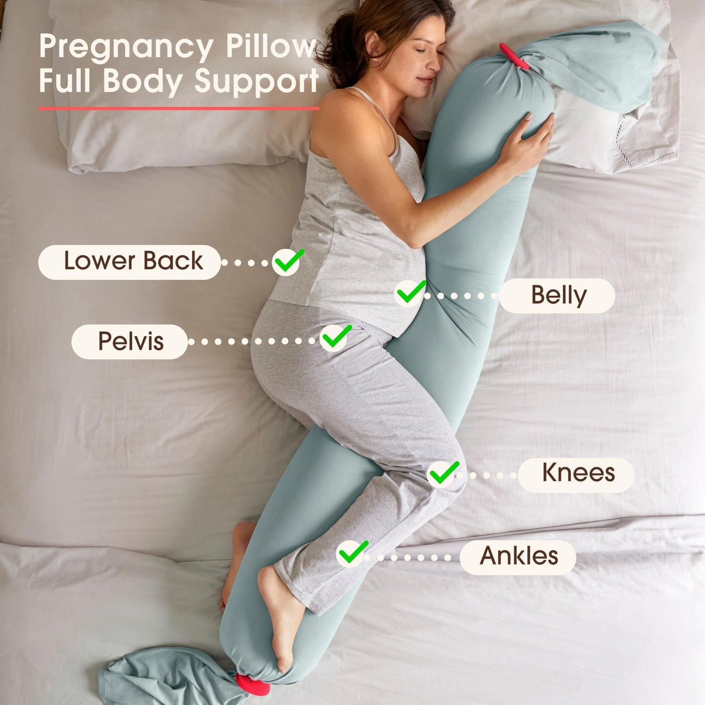 bbhugme Adjustable Pregnancy Pillow with Eucalyptus Cover & Extra Stone Cover - Full Body Support for Side Sleeping During Pregnancy