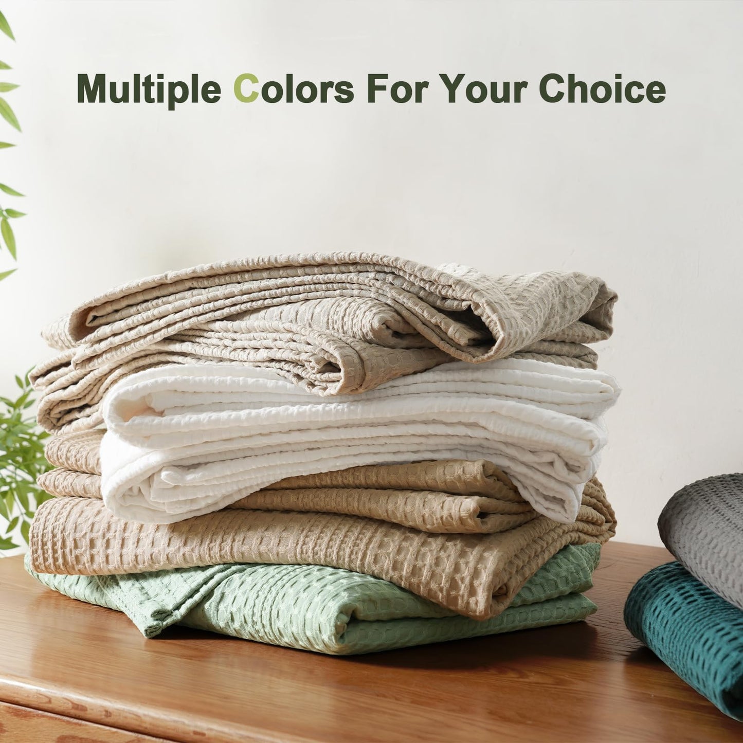 PHF Lightweight Waffle Weave Blanket Twin Size, Breathable & Ultra Soft, 66"x 90" Soft & Cozy Thin Blanket for Spring & Summer & Hot Sleepers, Bed, Home Decor - Light Taupe