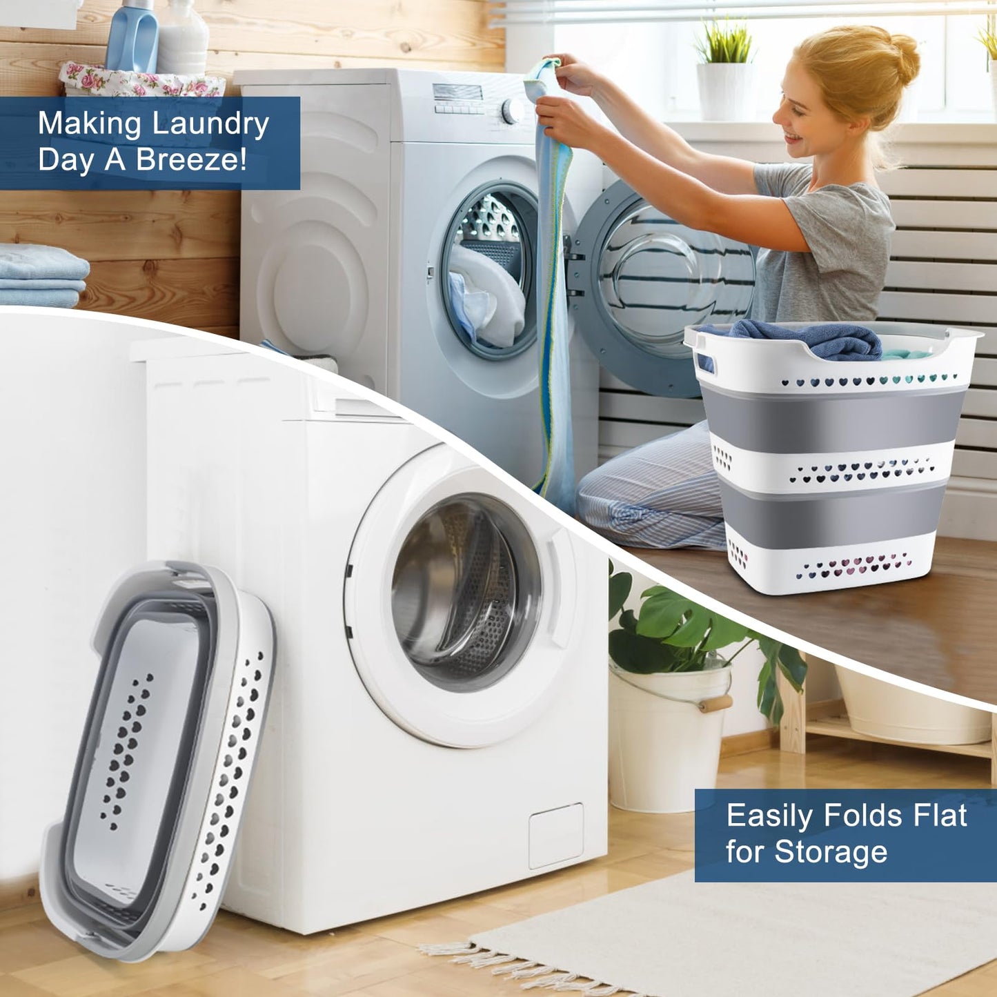 ALYSTER Collapsible Laundry Basket 42L Foldable Pop-Up Laundry Hamper Saving Dirty Clothes Hamper Container for Home, Dorm