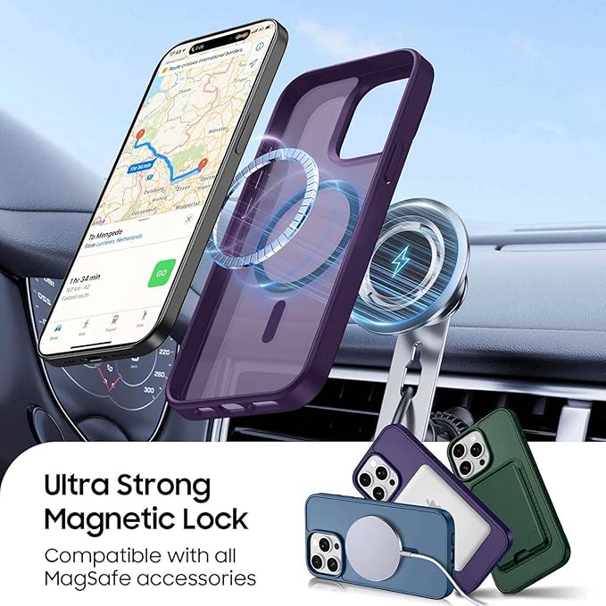 Ntwinro Magnetic for iPhone 15 Pro Case (Compatible with MagSafe) with Detachable Wallet & Card Holder for 3 Cards [RFID Blocking] Military Grade Protective Slim Phone Cover, Purple