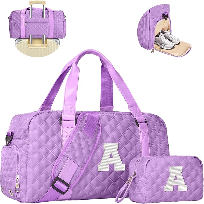 Elilier Initial Travel Duffle Bag Women Girls Gift: Personalized Weekender bags, Dance Cheer bag Sports for Girl, Kid Gymnastics Bags, Birthday Gifts for Women Kids Teens