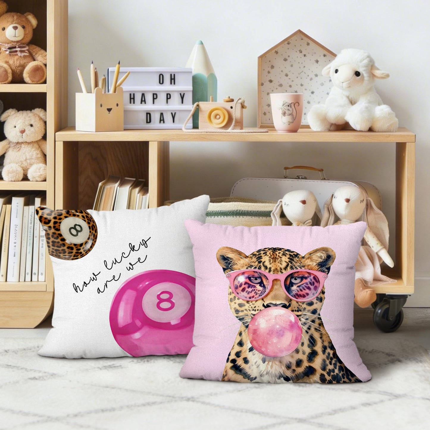 QITUF Pink Y2K Cheetah Pillow Cover 18x18 Set of 4, Trendy Leopard Lucky 8 Balls Throw Pillow Cover Decor for Teen Girls Dorm Bedroom, Preppy Retro Cheetah Print Decorative Pillowcase for Couch Sofa
