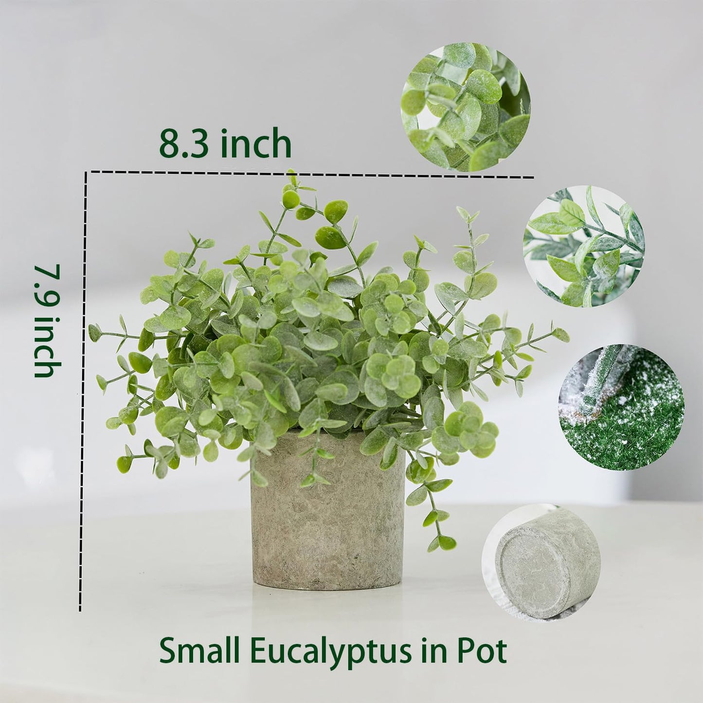 HOZON 3 Pack Small Potted Fake Plants Artificial Eucalyptus Realistic Bonsai Perfect for Home Office Desk Bookshelf Countertop Church Table Decor Boho Ornaments