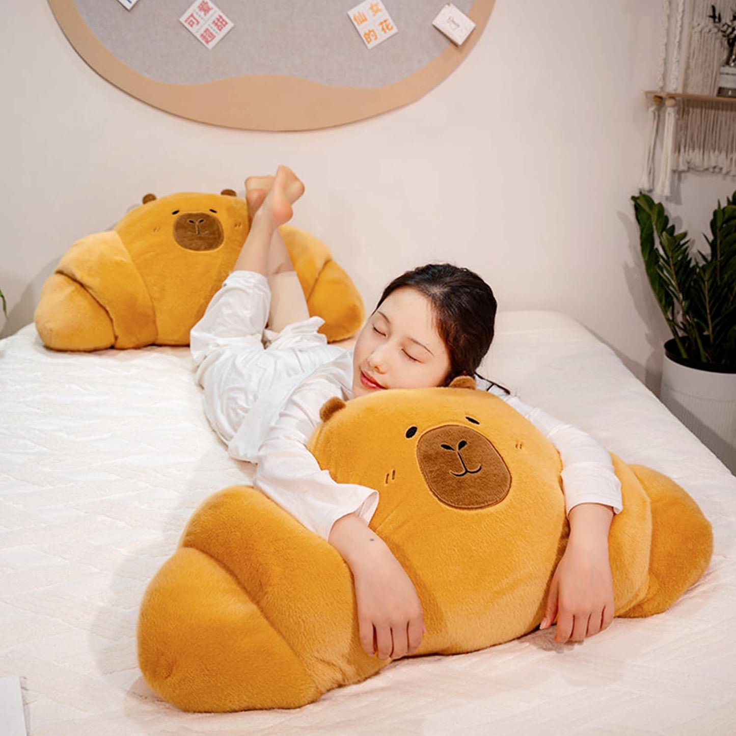PEACH CAT Croissant Capybara Plush Pillow Cute Toast Bread Stuffed Animals Soft Food Plushies Toy Gifts for Kids 17.7"