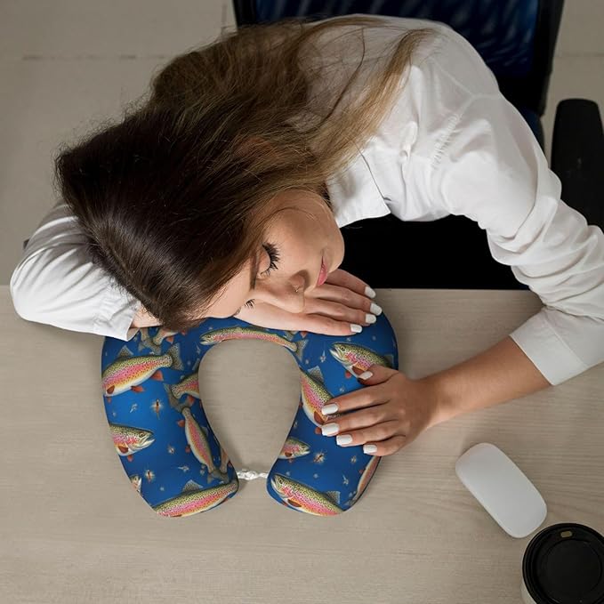 Breathable Neck Pillow for Sleeping Rest Nap Fish On Ombre, Airplanes/Car/Home Memory Foam Travel Cushion with Polyester Cover Washable for Women Men