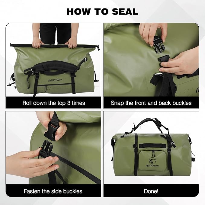 REDCAMP 80L Large Waterproof Duffel Bag, Rolltop Dry Backpack Duffle Bags with Quick-fixed Straps for Camping Motorcycle Boating Rafting Kayaking Paddle boarding, Black