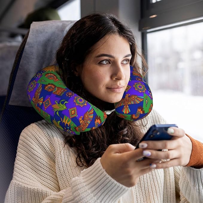 Travel Pillow for Men Women, Washable Relax U Shaped Neck Pillows for Car Head Pain Relief Sleeping Oaxaca Mexico Mexican Mayan Tribal Art