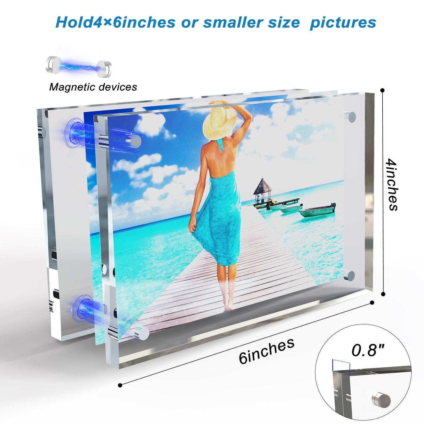 laapee 4x6 Inches Acrylic Picture Frames 5 Pack, Double Sided Magnetic Photo Frames,Free Standing on Desk or Table Clear Picture Frames