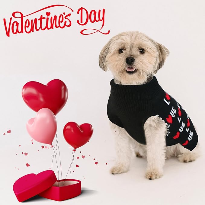 GOYOSWA Valentines Dog Sweater, Dog Valentines Clothes Outfit Knitted Sweaters for Small Medium Large Dogs Pets (Black Love, Small)