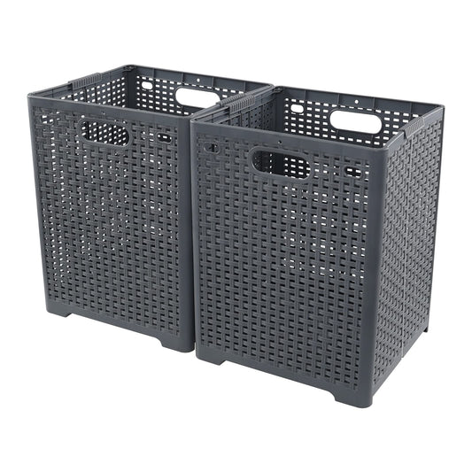 Rinboat 40 L Plastic Collapsible Laundry Hamper, Plastic Dirty Clothes Basket, Gray, Pack of 2