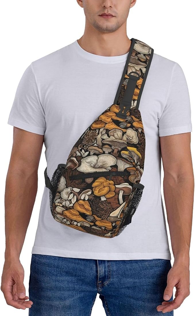 Botanical Mushroom Sling Backpack Crossbody Bag Casual Chest Bags Travel Hiking Daypack Shoulder Bag for Women Men
