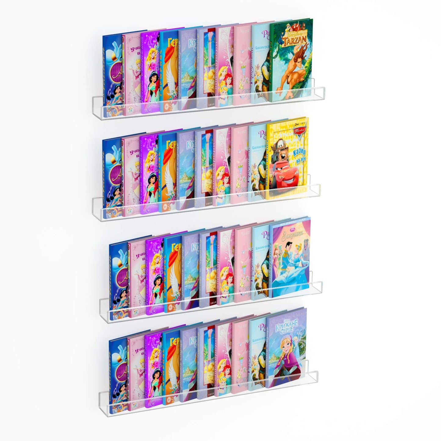 NIUBEE 36" Premium Acrylic Floating Nursery Kids Bookshelf Wall Ledge Shelf, Clear Invisible Spice Rack Bathroom Storage Shelves Display Organizer, 50% Thicker with Screwdriver, Set of 4