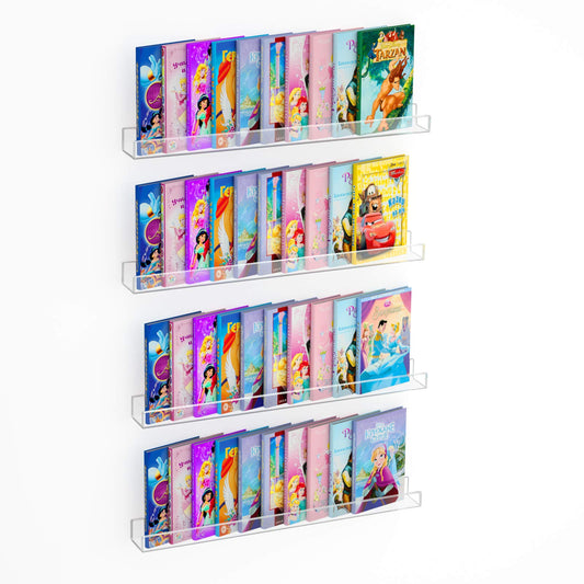 NIUBEE 36" Premium Acrylic Floating Nursery Kids Bookshelf Wall Ledge Shelf, Clear Invisible Spice Rack Bathroom Storage Shelves Display Organizer, 50% Thicker with Screwdriver, Set of 4
