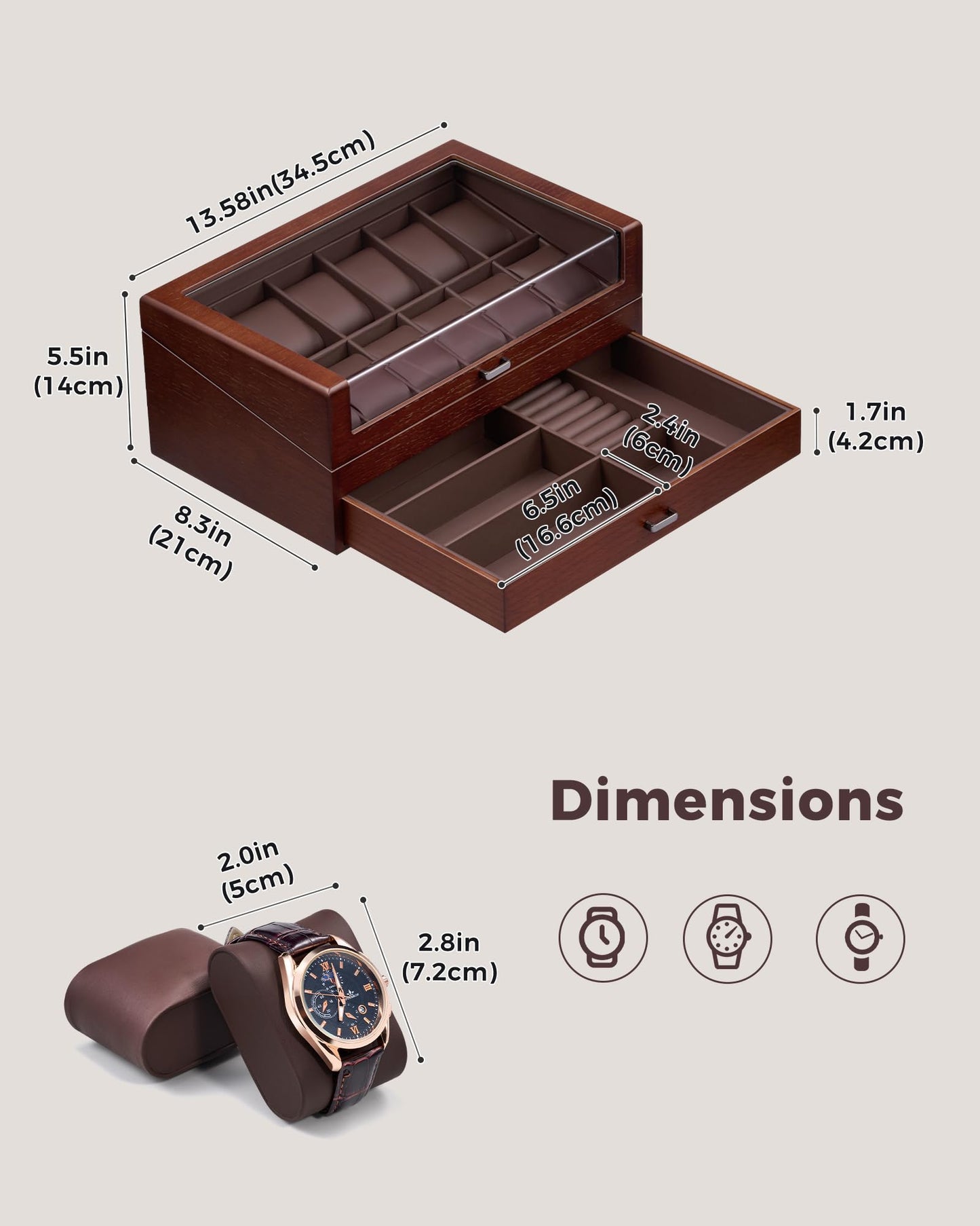 ProCase High End Wooden Watch Box for Men, 2-Layer Wood Watch Display Case Men's Jewelry Organizer Box with Drawer, Fathers Day Gift -12 Slot, Walnut