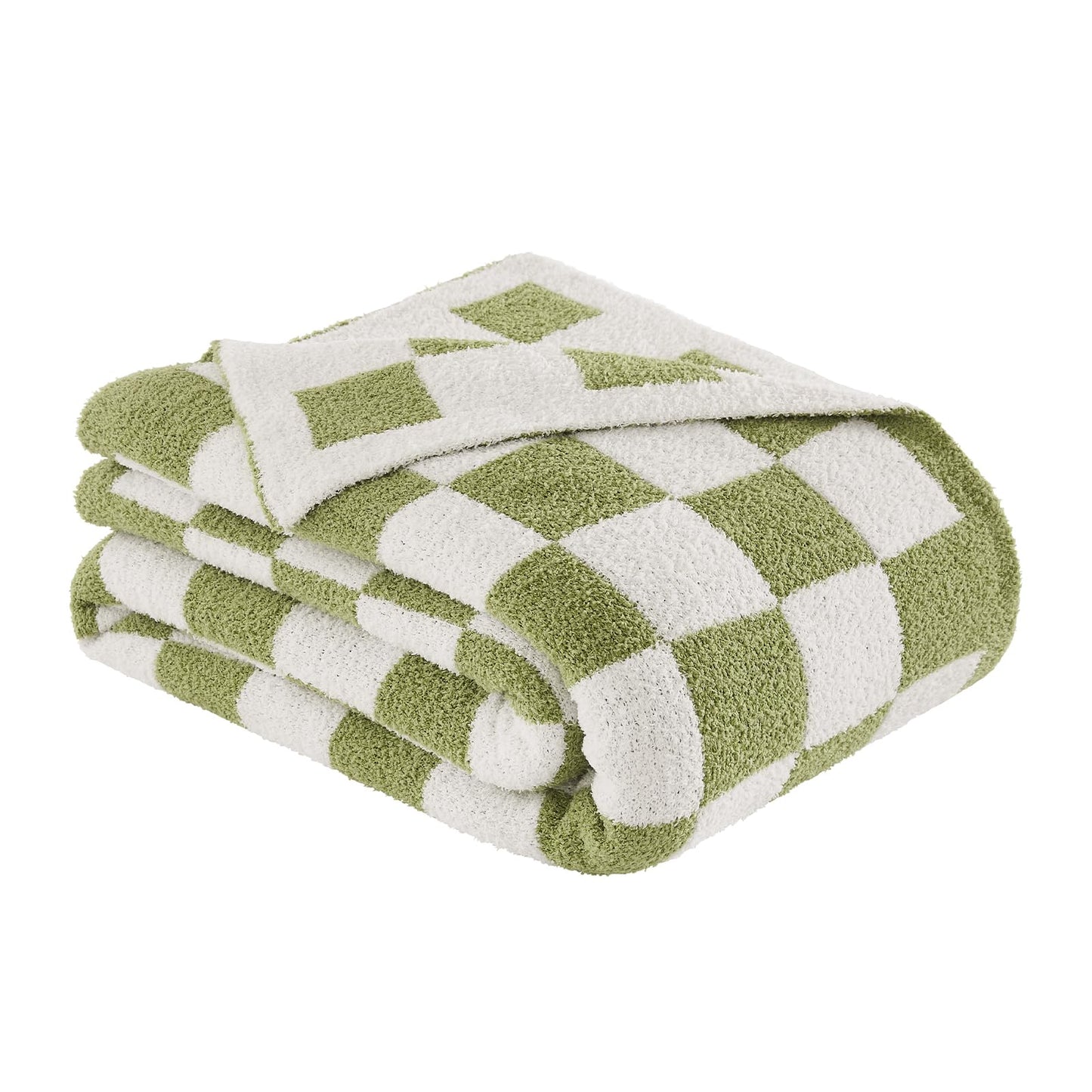 Cozzenity Checkered Throw Blanket, Sage Green Soft Cozy Fluffy Knitted Throw Blankets for Couch, Sofa, Bed, Chair, Warm Fuzzy Travel Picnic Lightweight Plaid Blanket, 50x70 inches