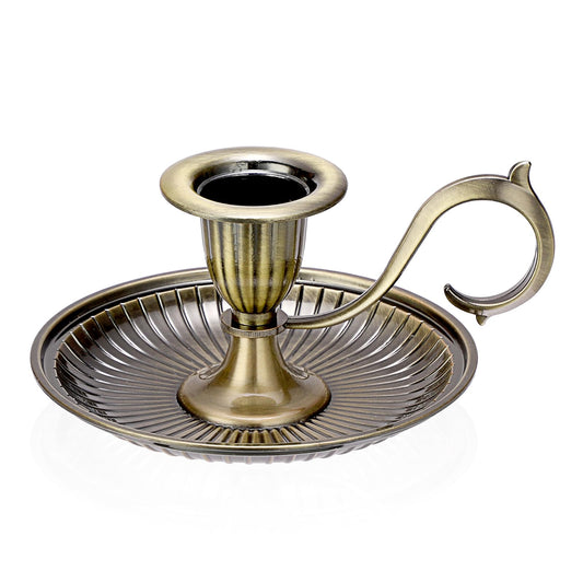 OwnMy 1 Vintage Candlestick Holder Decor, Antique Brass Taper Candle Holder with Carry Handle and Candle Drip Catcher Tray, Eleagnt Taper Candle Stand for Wedding Dining Table Centerpiece, Bronze