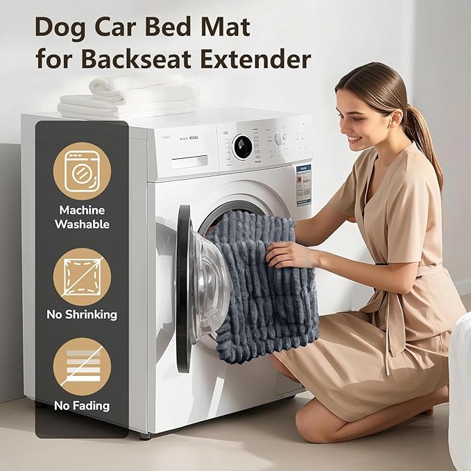 Dog Bed Mat for Car Backseat Extender, Non-Slip Pet Bed Mat for Car Back Seat Protector Cover, Furry Dog Couch Cover, Washable Travel Dogs Bed for Cars, SUVs, Sedans. (51" x 24") (Dark Grey, M)