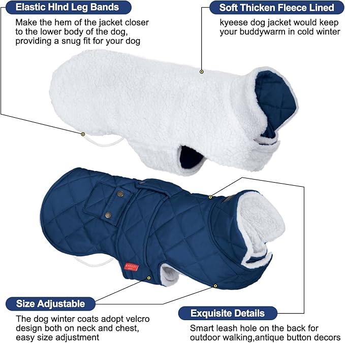 KYEESE Dog Coat Soft Pet Sweater for Cold Weather Warm Pet Winter Coat with Leash Hole Waterproof Dogs Jacket with Fleece Lined Thick Pets Clothes with Pocket Windproof Dog Puffer Coats for Small Dogs