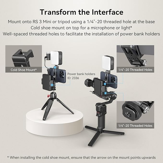 SMALLRIG Universal Phone Tripod Mount, Metal Cell Phone Mount with Cold Shoe Mount and M4 Screws for DJI RS 4 Mini/Pro, Free Adjustment Phone Mount Adapter for iPhone 17 16, for Samsung Galaxy- 4301