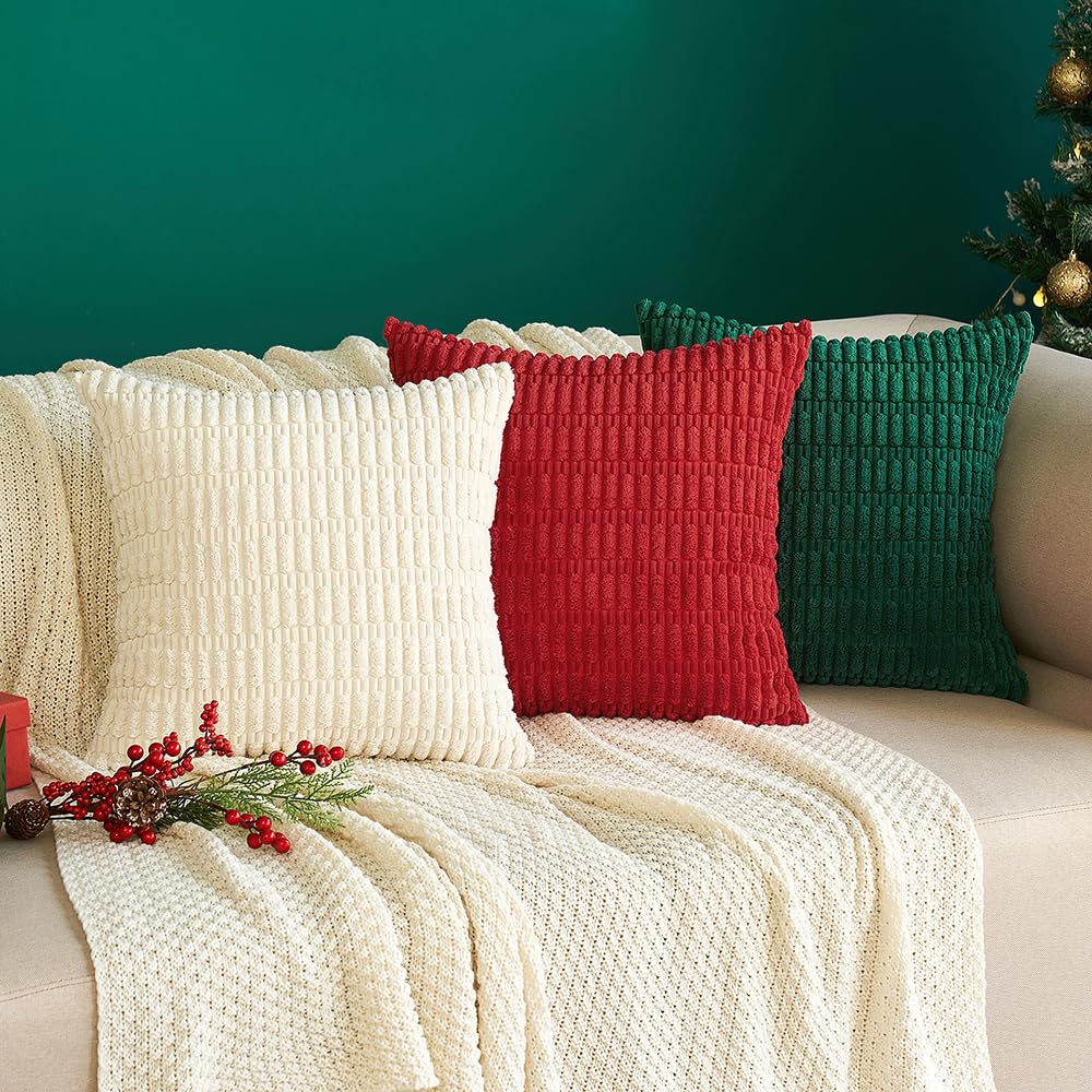 MIULEE Pack of 2 Corduroy Decorative Euro Sham Throw Pillow Covers 22x22 Inch Soft Boho Striped Pillow Covers Modern Farmhouse Home Decor for Sofa Living Room Couch Bed Cream White