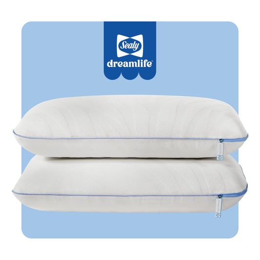 Sealy Dreamlife Queen Size Memory Foam Cooling Pillow with Surface Guard Technology, Removable Machine-Washable Cover, 1 Year Limited Warranty, White (2 Pack)